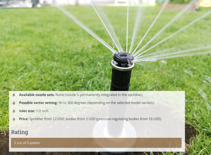 Overview of the most important sprinklers including performance data